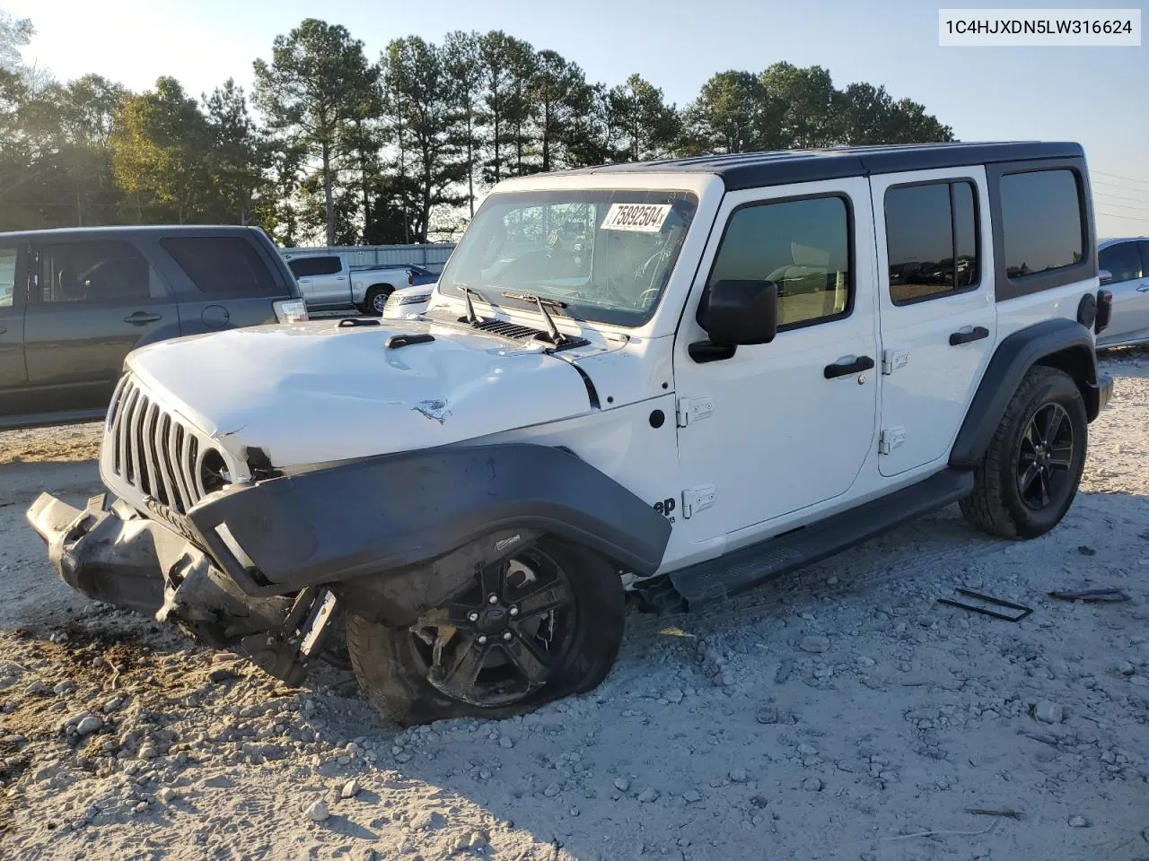 2020 Jeep Wrangler Unlimited Sport VIN: 1C4HJXDN5LW316624 Lot: 75892504