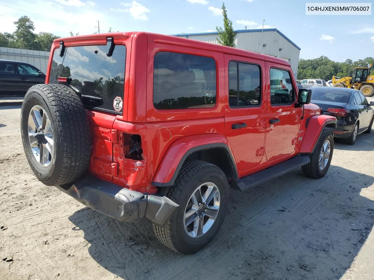 2021 Jeep Wrangler Unlimited Sahara VIN: 1C4HJXEN3MW706007 Lot: 70006034