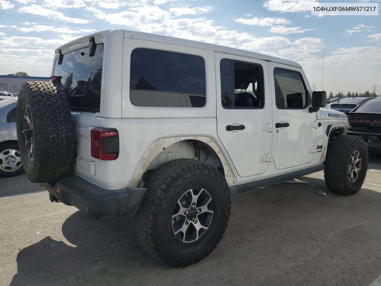 2021 Jeep Wrangler Unlimited Rubicon VIN: 1C4HJXFG6MW571217 Lot: 70638804