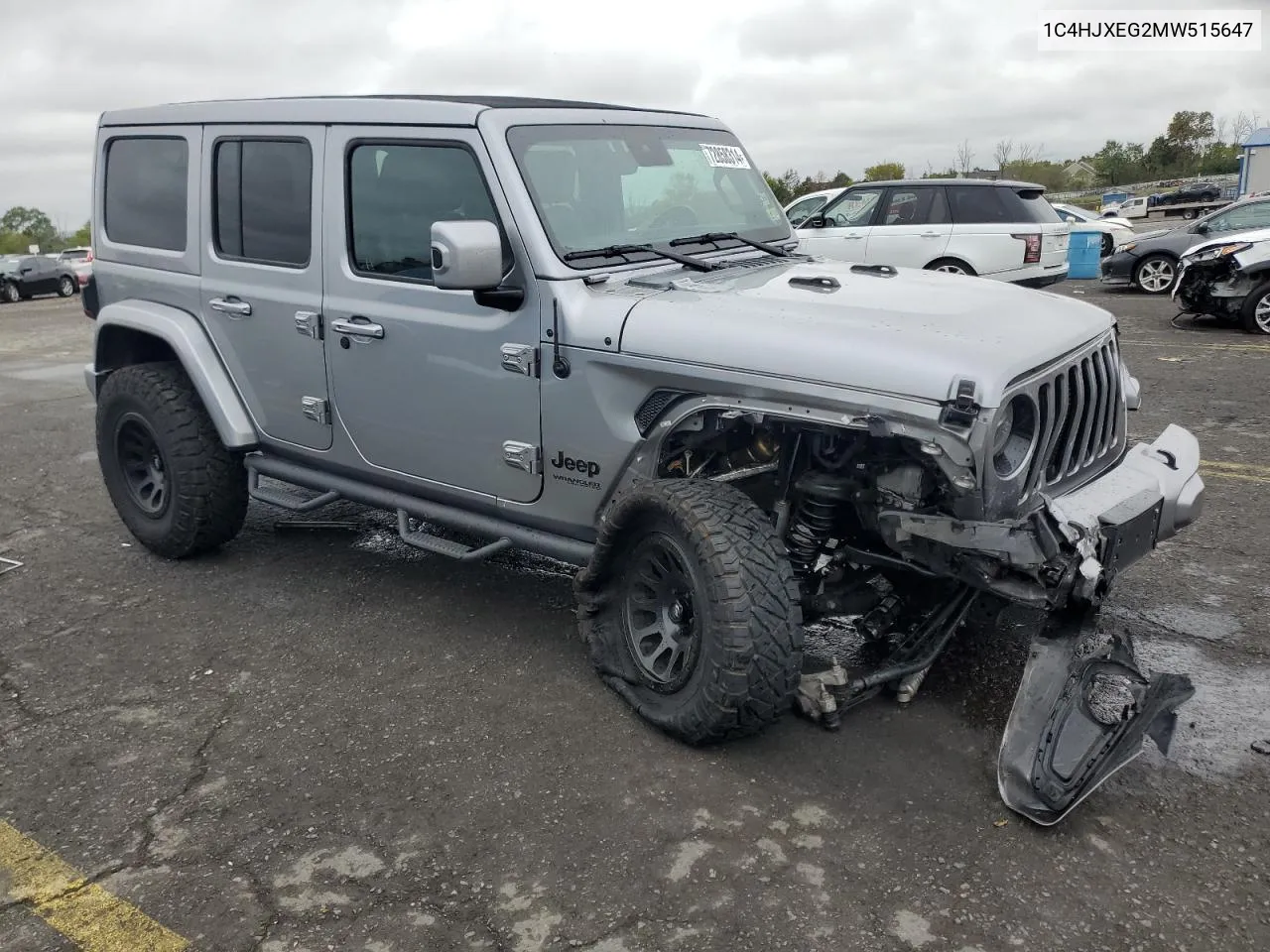 2021 Jeep Wrangler Unlimited Sahara VIN: 1C4HJXEG2MW515647 Lot: 72858314