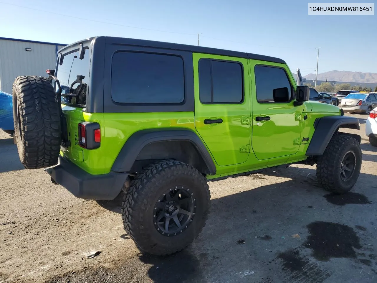 2021 Jeep Wrangler Unlimited Sport VIN: 1C4HJXDN0MW816451 Lot: 73992124