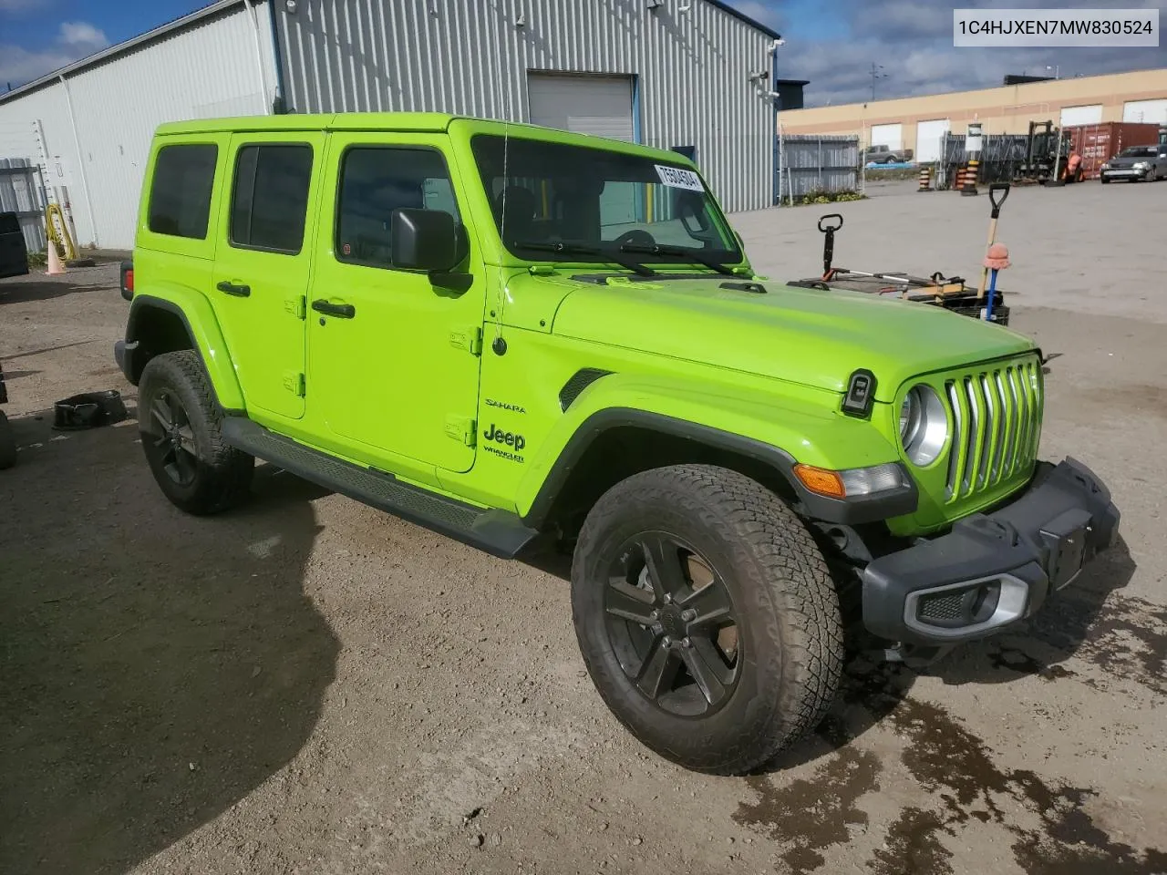 2021 Jeep Wrangler Unlimited Sahara VIN: 1C4HJXEN7MW830524 Lot: 75504504