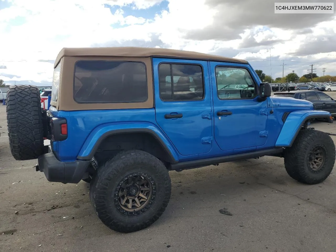 2021 Jeep Wrangler Unlimited Sahara VIN: 1C4HJXEM3MW770622 Lot: 76144874