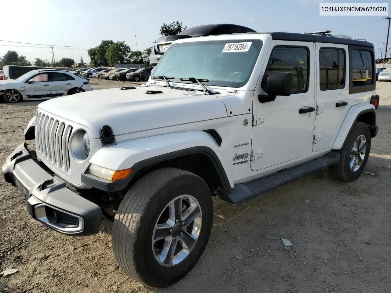 2021 Jeep Wrangler Unlimited Sahara VIN: 1C4HJXEN0MW626020 Lot: 76716204