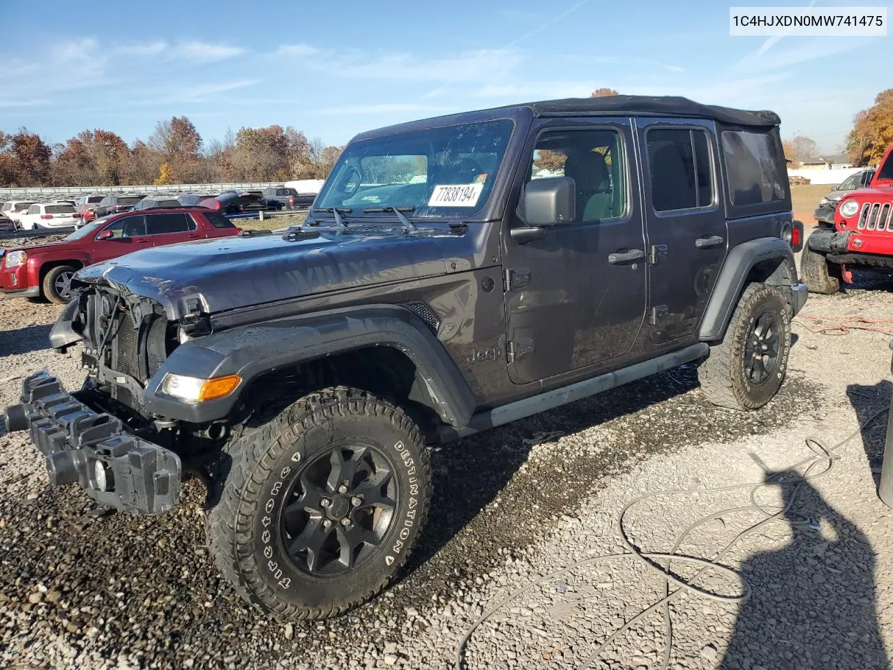 2021 Jeep Wrangler Unlimited Sport VIN: 1C4HJXDN0MW741475 Lot: 77838194