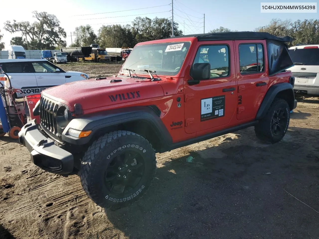 2021 Jeep Wrangler Unlimited Sport VIN: 1C4HJXDN4MW554398 Lot: 78445244