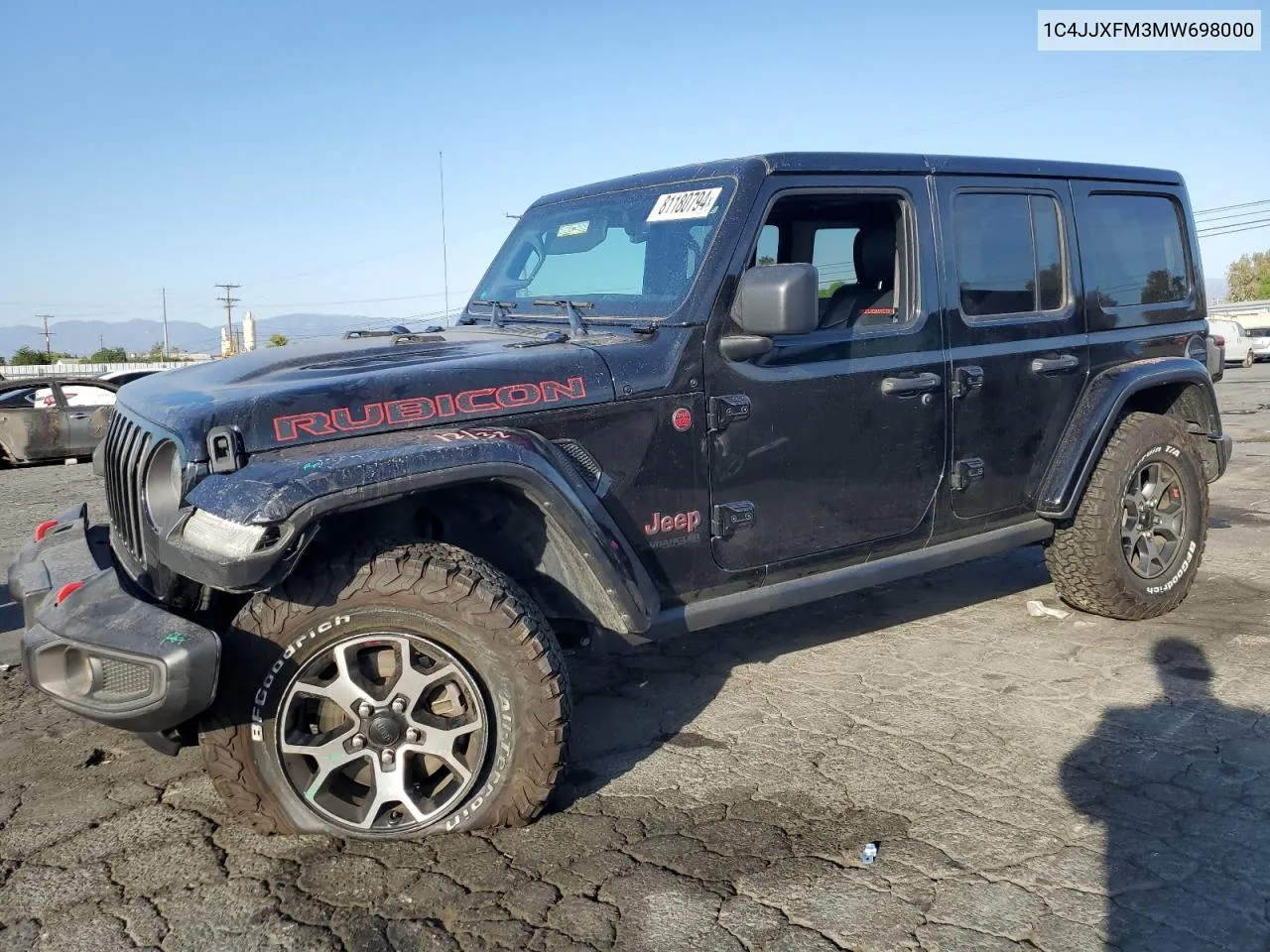 2021 Jeep Wrangler Unlimited Rubicon VIN: 1C4JJXFM3MW698000 Lot: 81180794