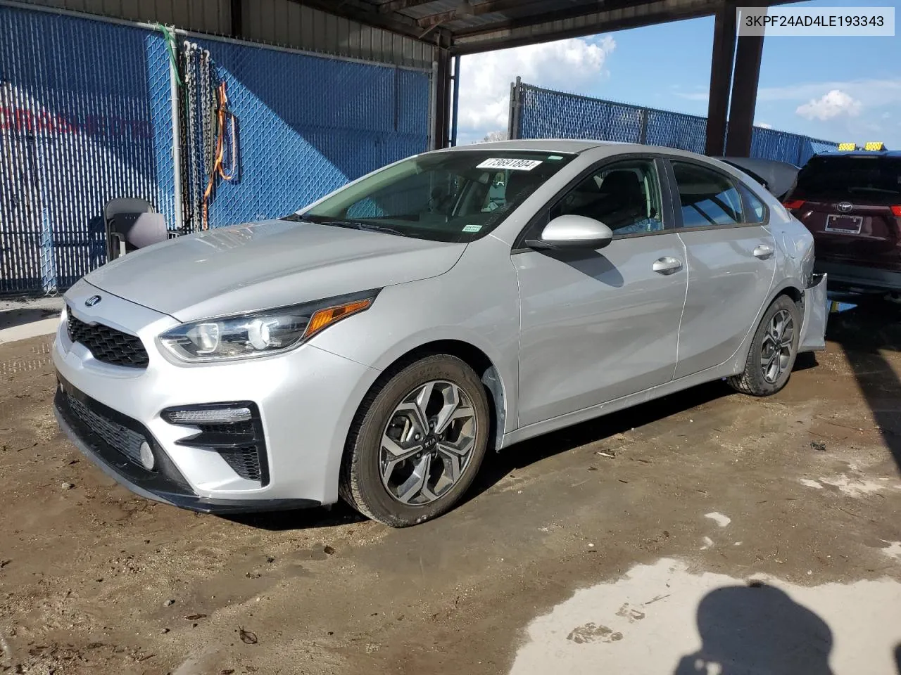 2020 Kia Forte Fe VIN: 3KPF24AD4LE193343 Lot: 73691804