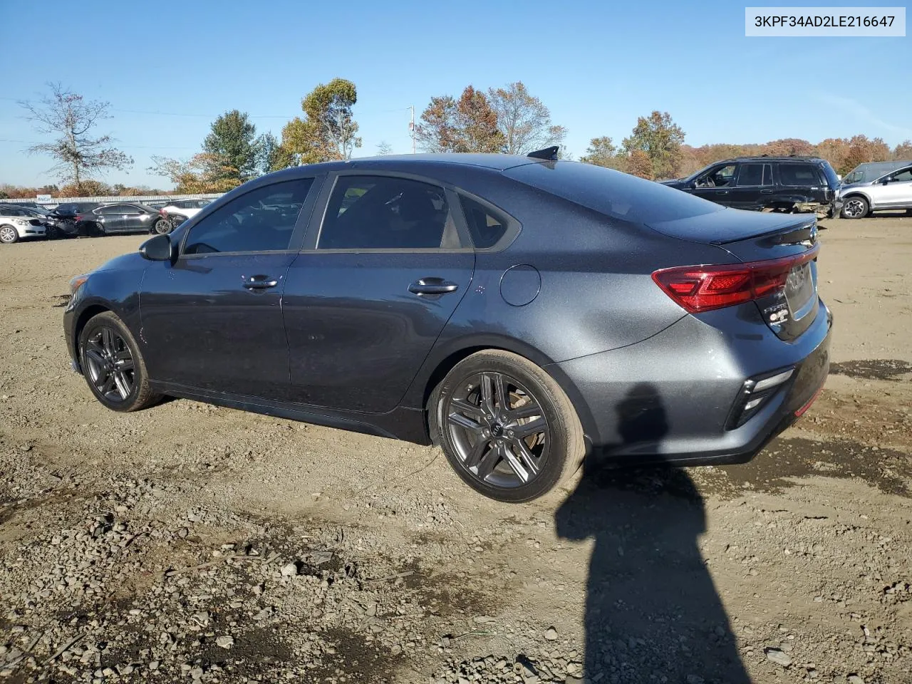 2020 Kia Forte Gt Line VIN: 3KPF34AD2LE216647 Lot: 77138534