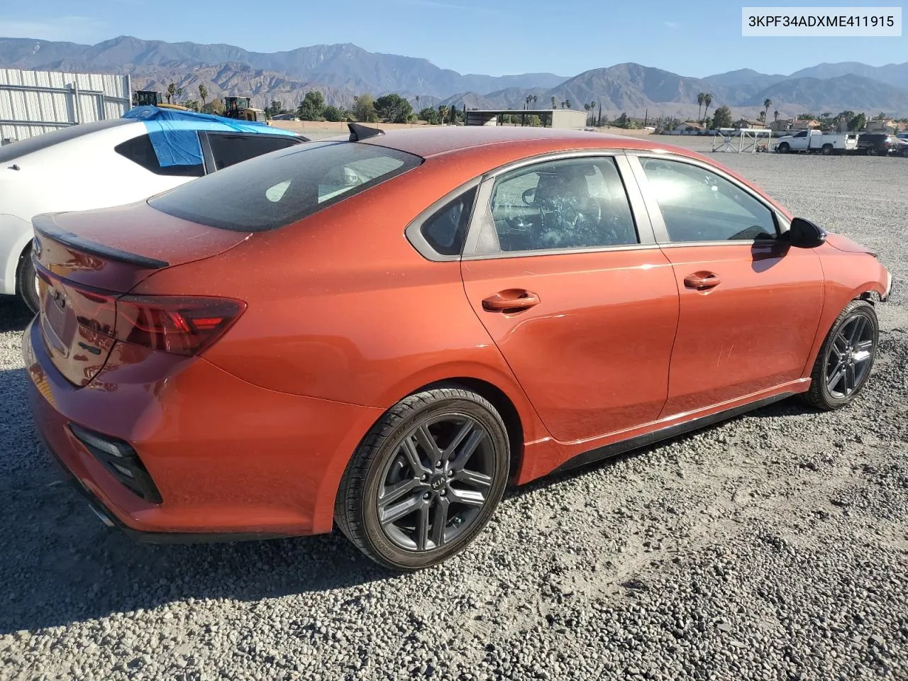 2021 Kia Forte Gt Line VIN: 3KPF34ADXME411915 Lot: 75742704