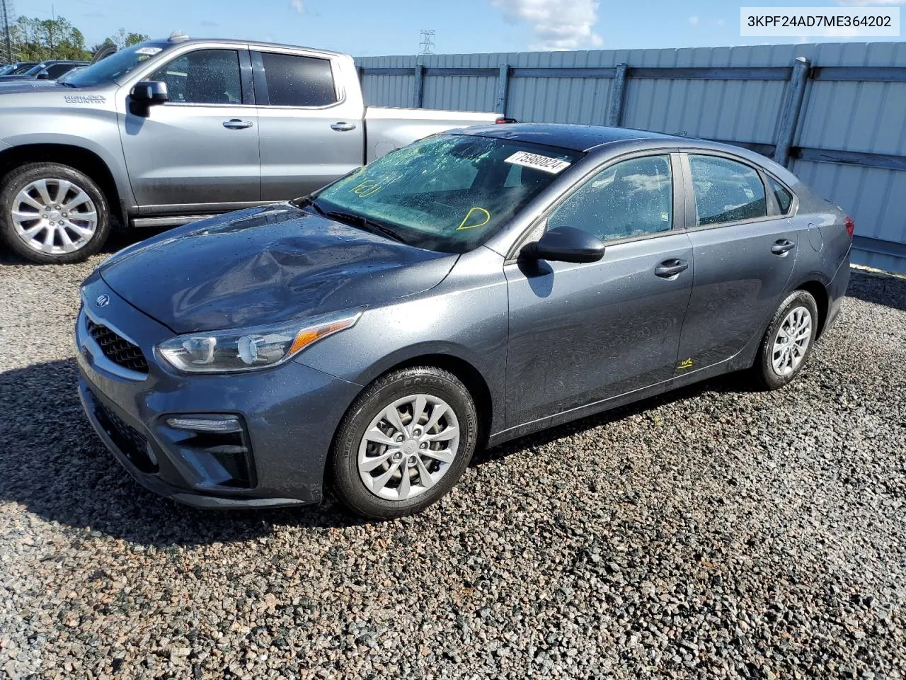 2021 Kia Forte Fe VIN: 3KPF24AD7ME364202 Lot: 75980824