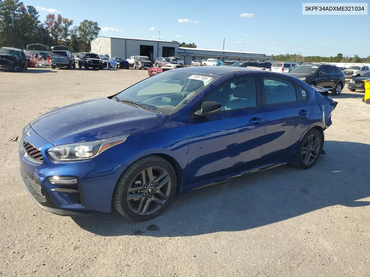 2021 Kia Forte Gt Line VIN: 3KPF34ADXME321034 Lot: 77617104