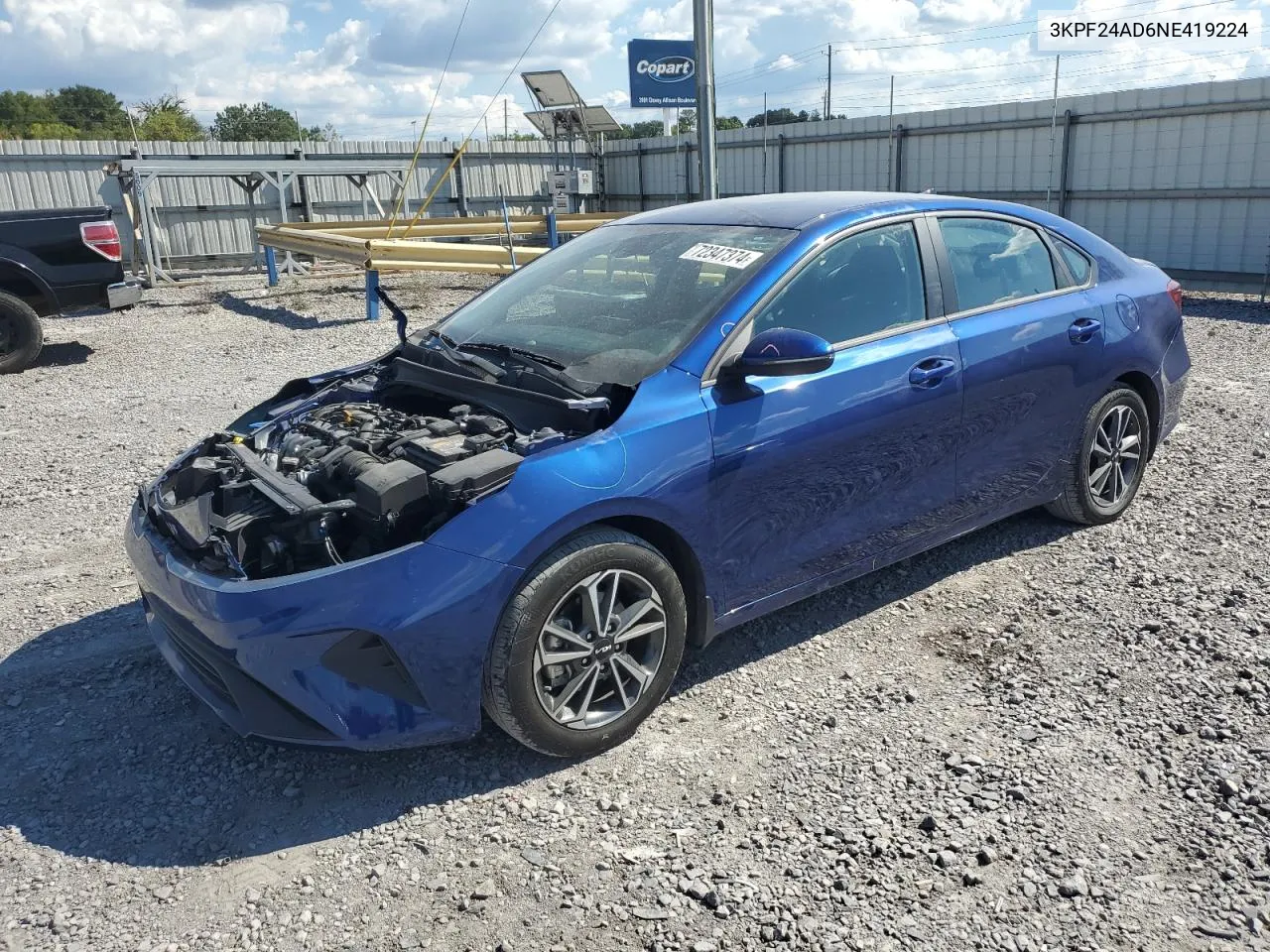 2022 Kia Forte Fe VIN: 3KPF24AD6NE419224 Lot: 72347374