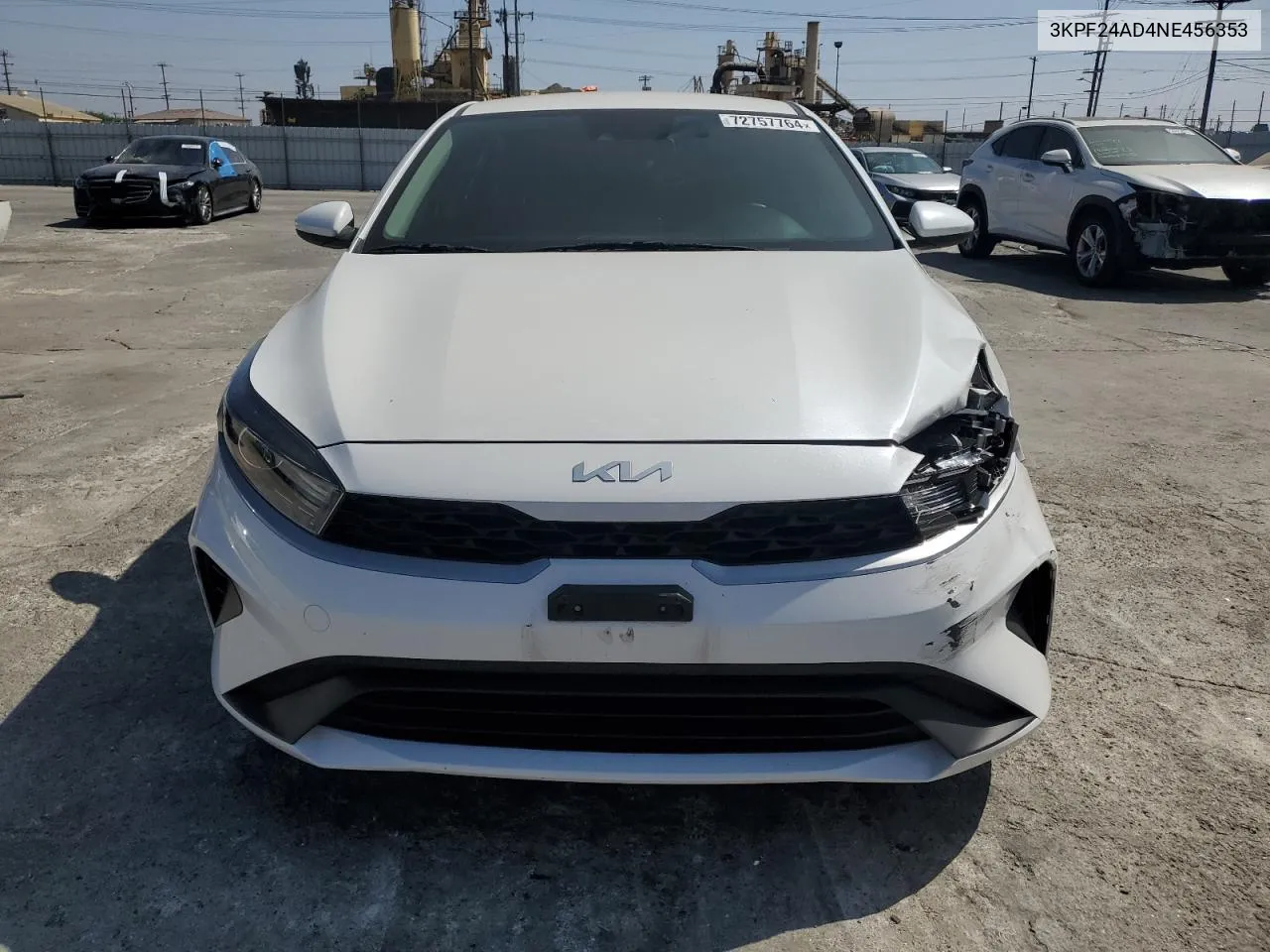 2022 Kia Forte Fe VIN: 3KPF24AD4NE456353 Lot: 72757764