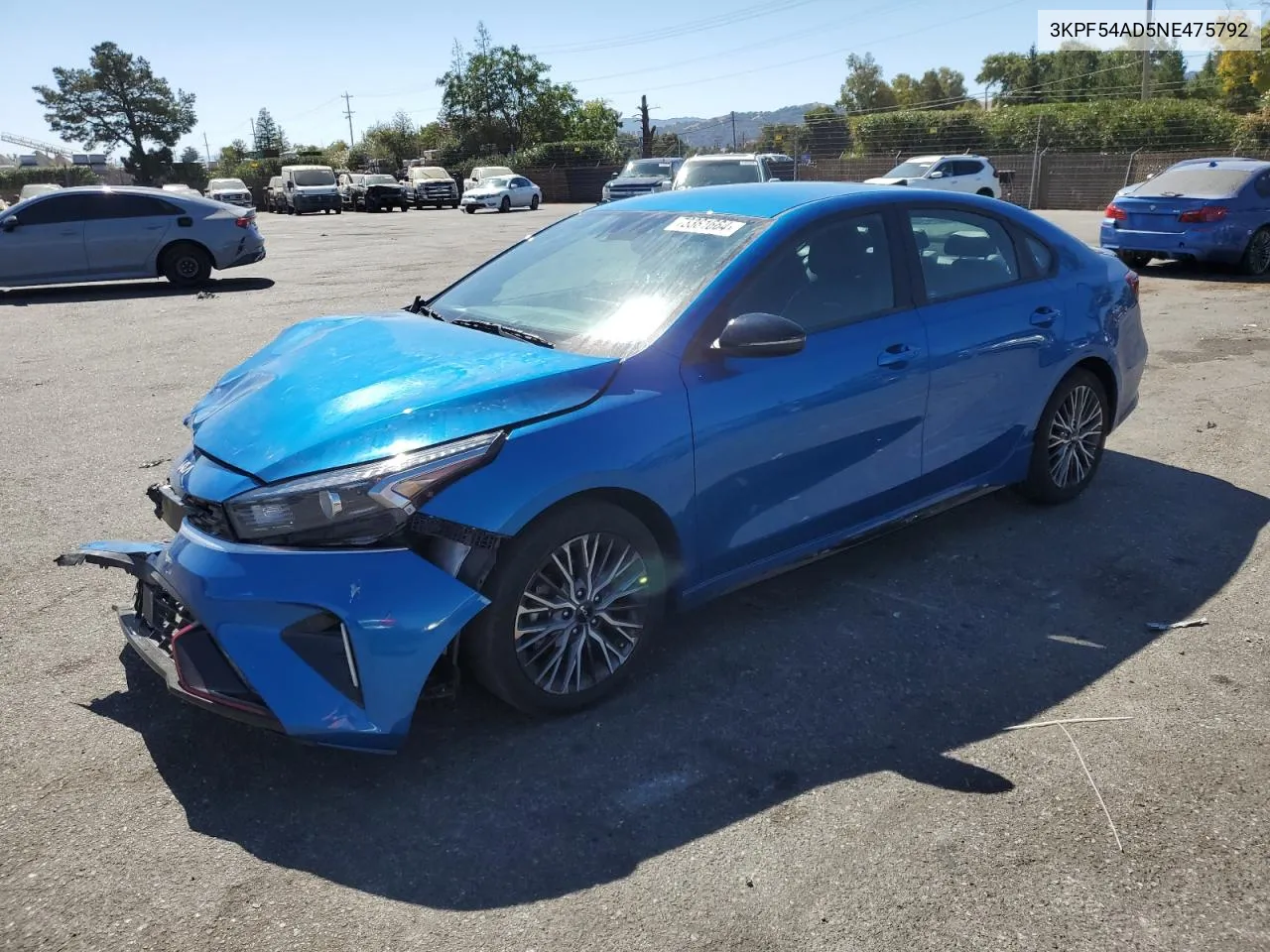 2022 Kia Forte Gt Line VIN: 3KPF54AD5NE475792 Lot: 73381664