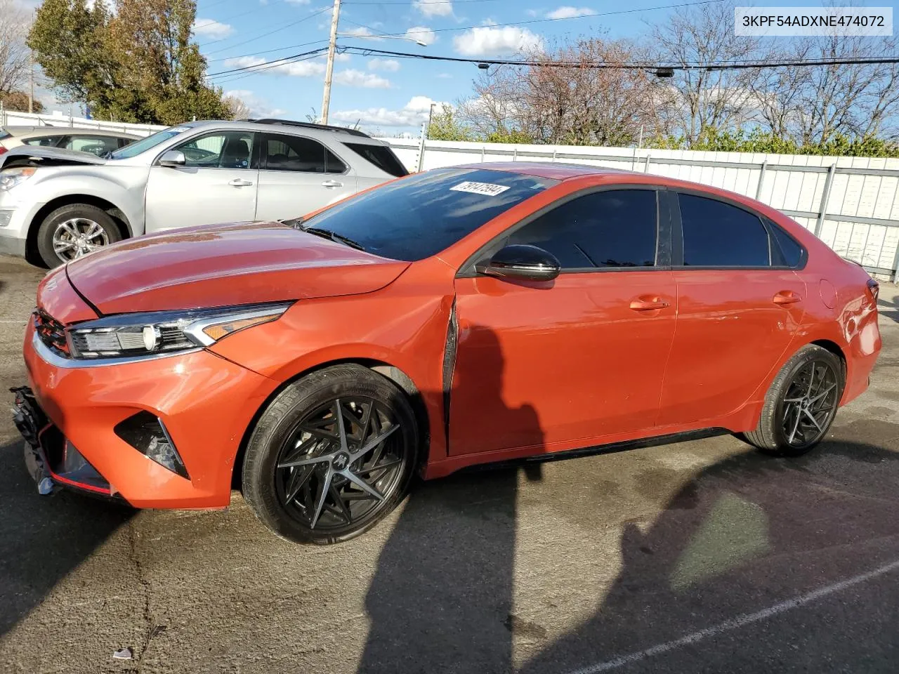 2022 Kia Forte Gt Line VIN: 3KPF54ADXNE474072 Lot: 79147594