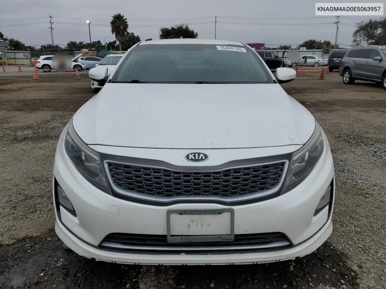 2014 Kia Optima Hybrid VIN: KNAGM4AD0E5063957 Lot: 76404194