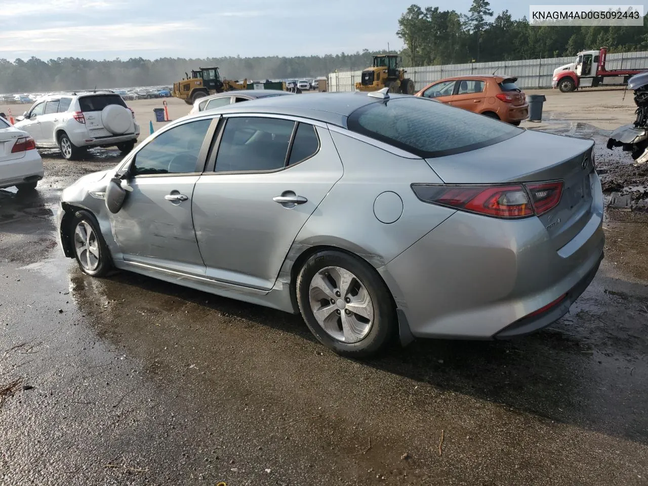 2016 Kia Optima Hybrid VIN: KNAGM4AD0G5092443 Lot: 73481374