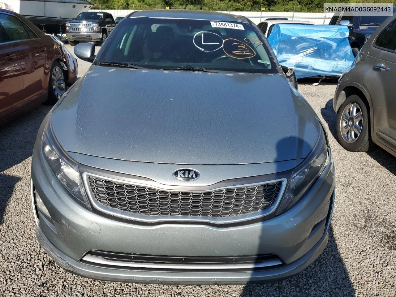 2016 Kia Optima Hybrid VIN: KNAGM4AD0G5092443 Lot: 73481374