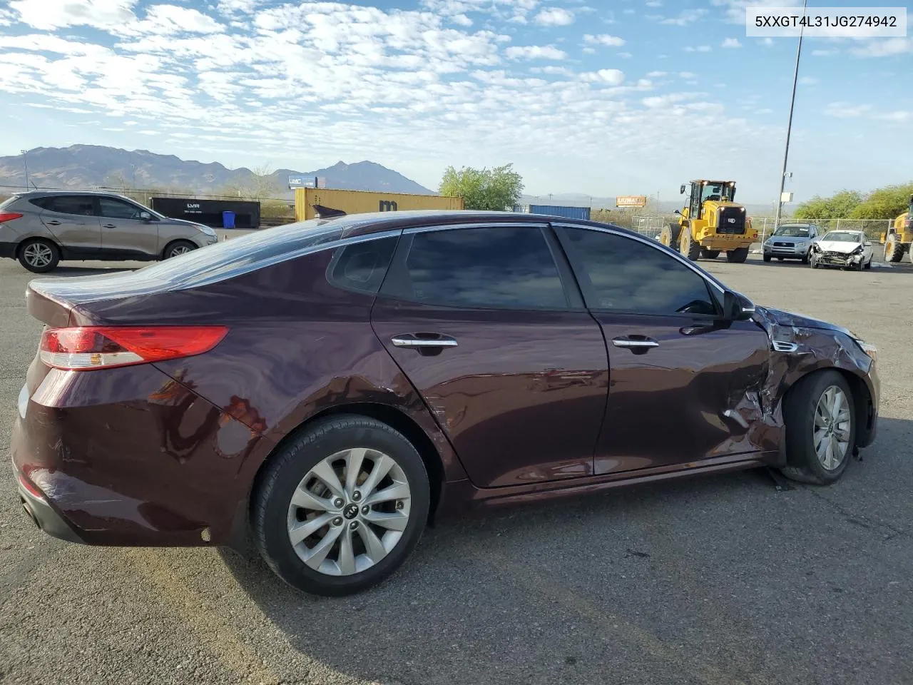 2018 Kia Optima Lx VIN: 5XXGT4L31JG274942 Lot: 72423304