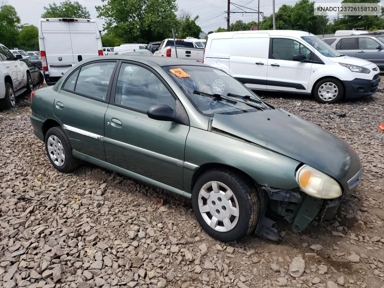 2002 Kia Rio VIN: KNADC123726158130 Lot: 59104584