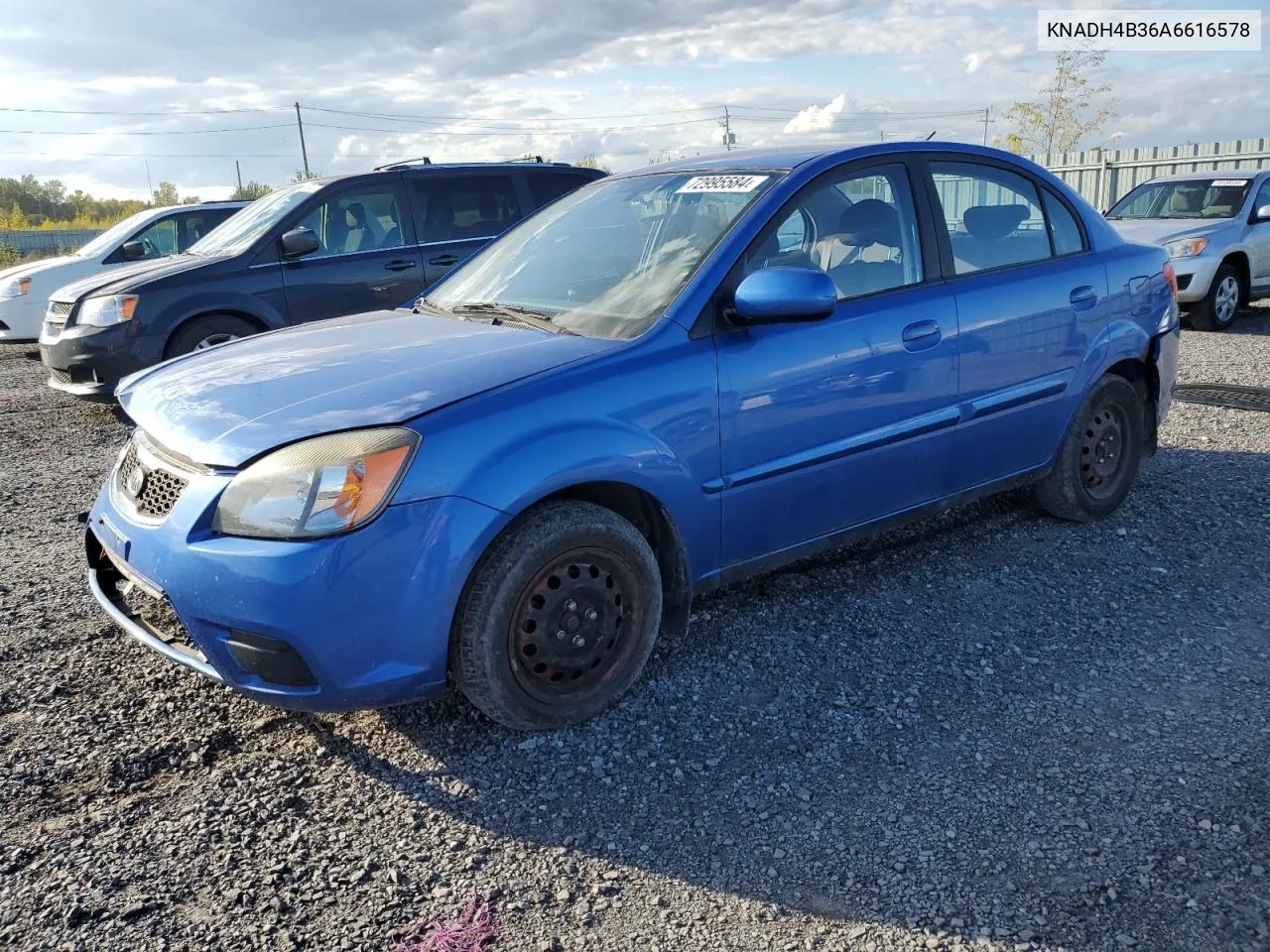 2010 Kia Rio Lx VIN: KNADH4B36A6616578 Lot: 72995584