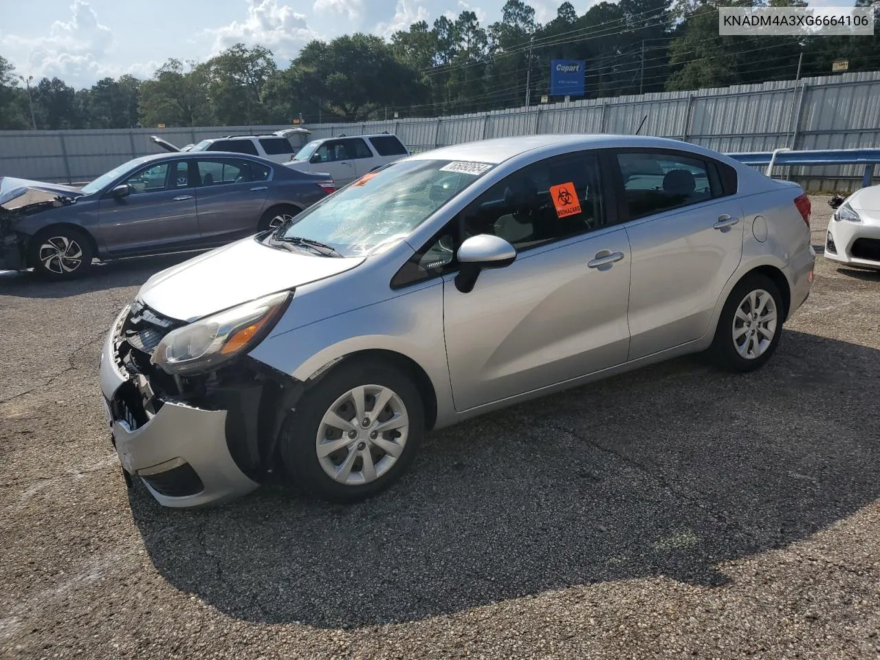 2016 Kia Rio Lx VIN: KNADM4A3XG6664106 Lot: 65092654