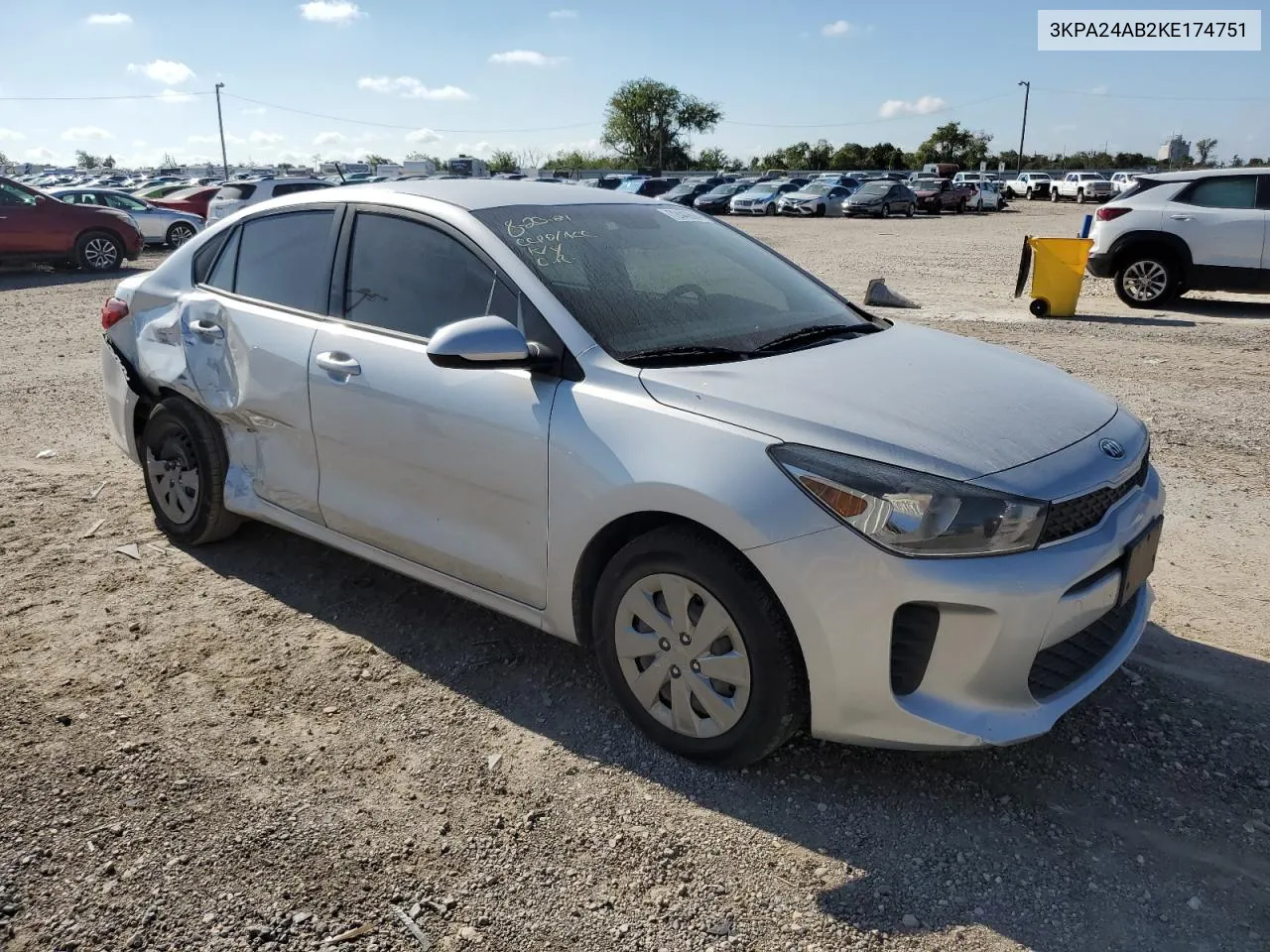 2019 Kia Rio S VIN: 3KPA24AB2KE174751 Lot: 72442684