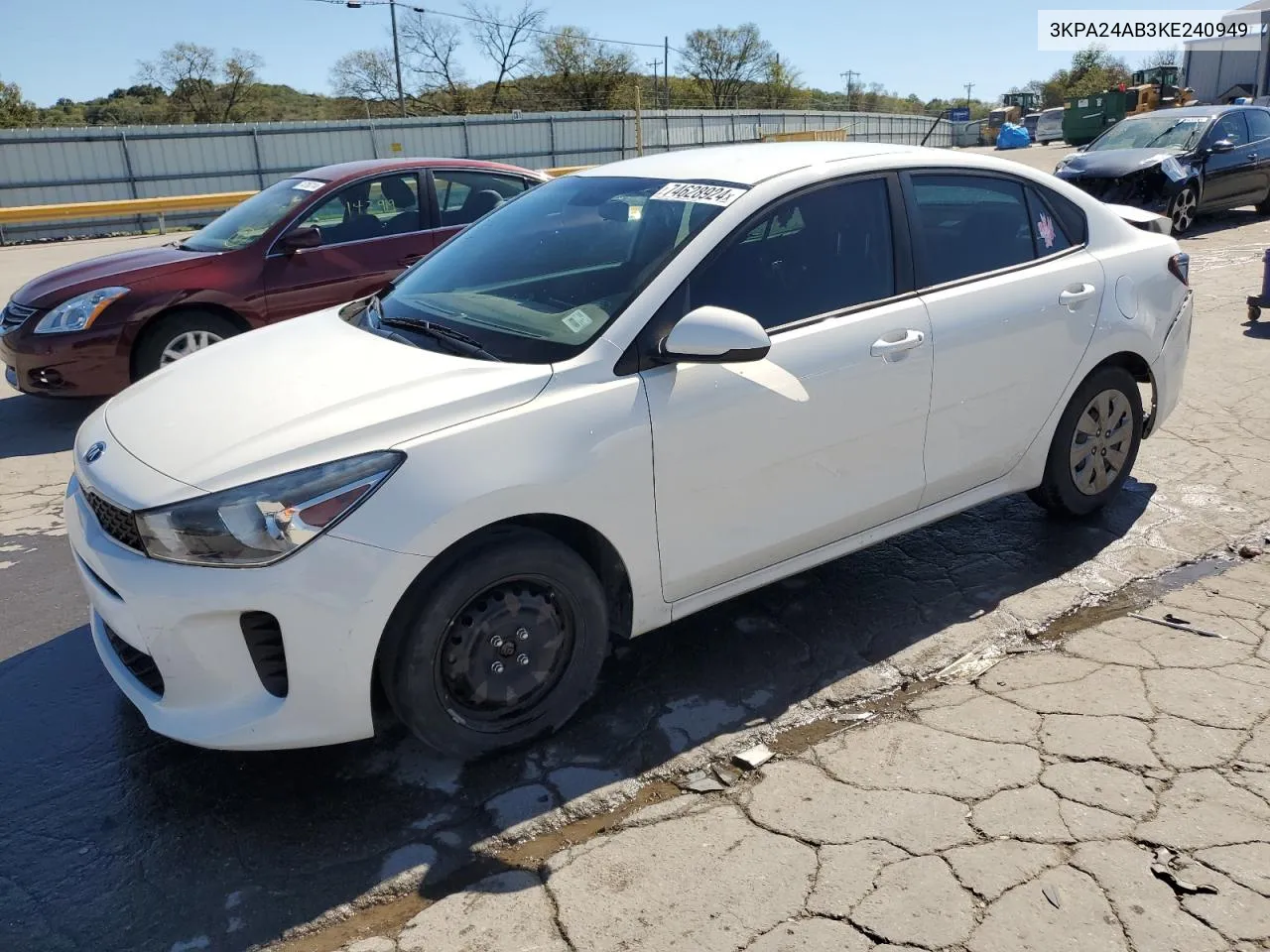 2019 Kia Rio S VIN: 3KPA24AB3KE240949 Lot: 74628924