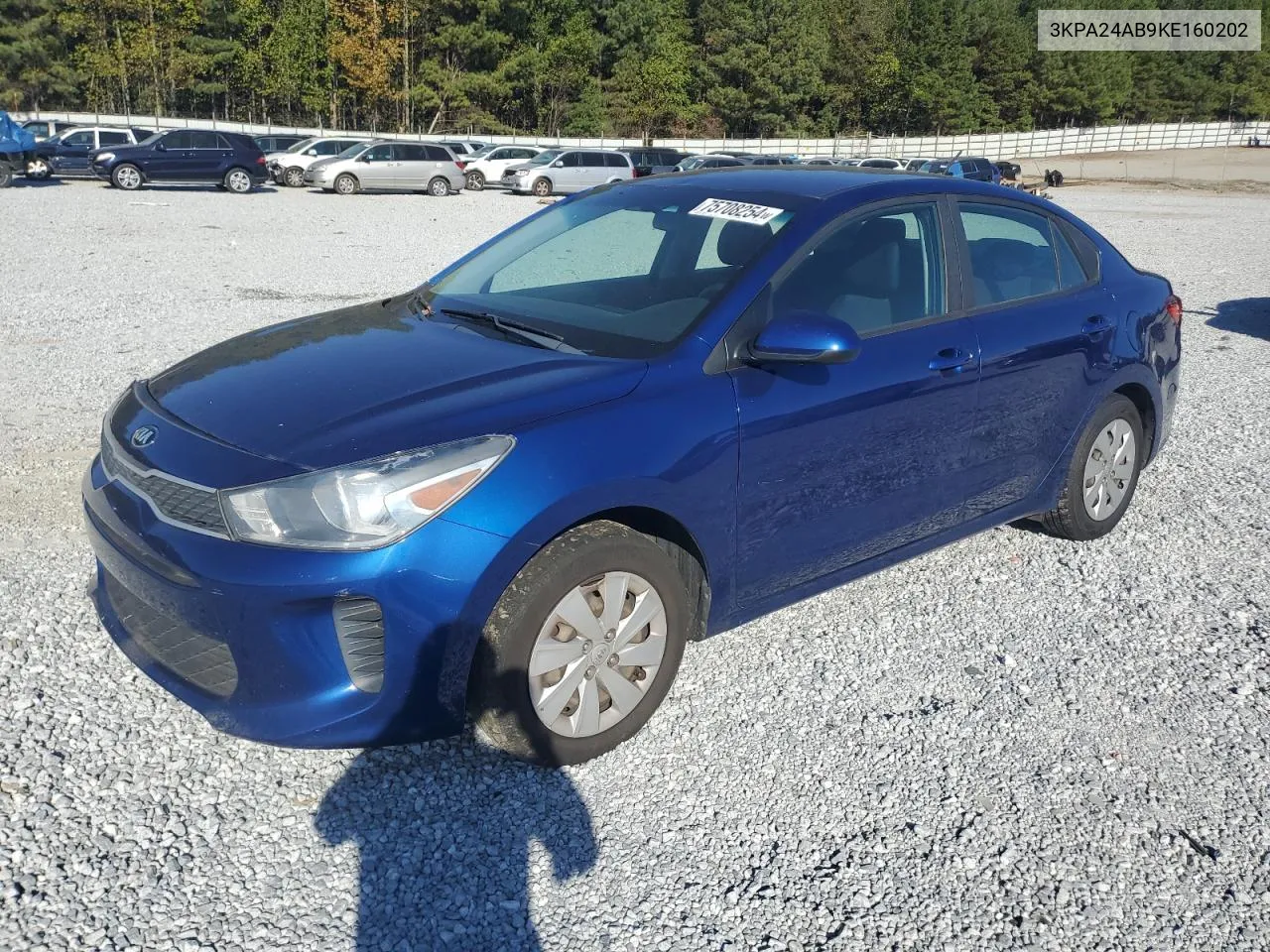 2019 Kia Rio S VIN: 3KPA24AB9KE160202 Lot: 75708254