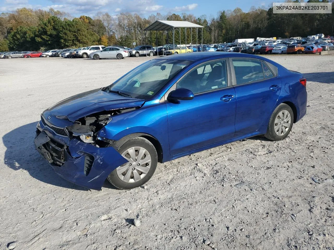 2019 Kia Rio S VIN: 3KPA24AB2KE203701 Lot: 78405634