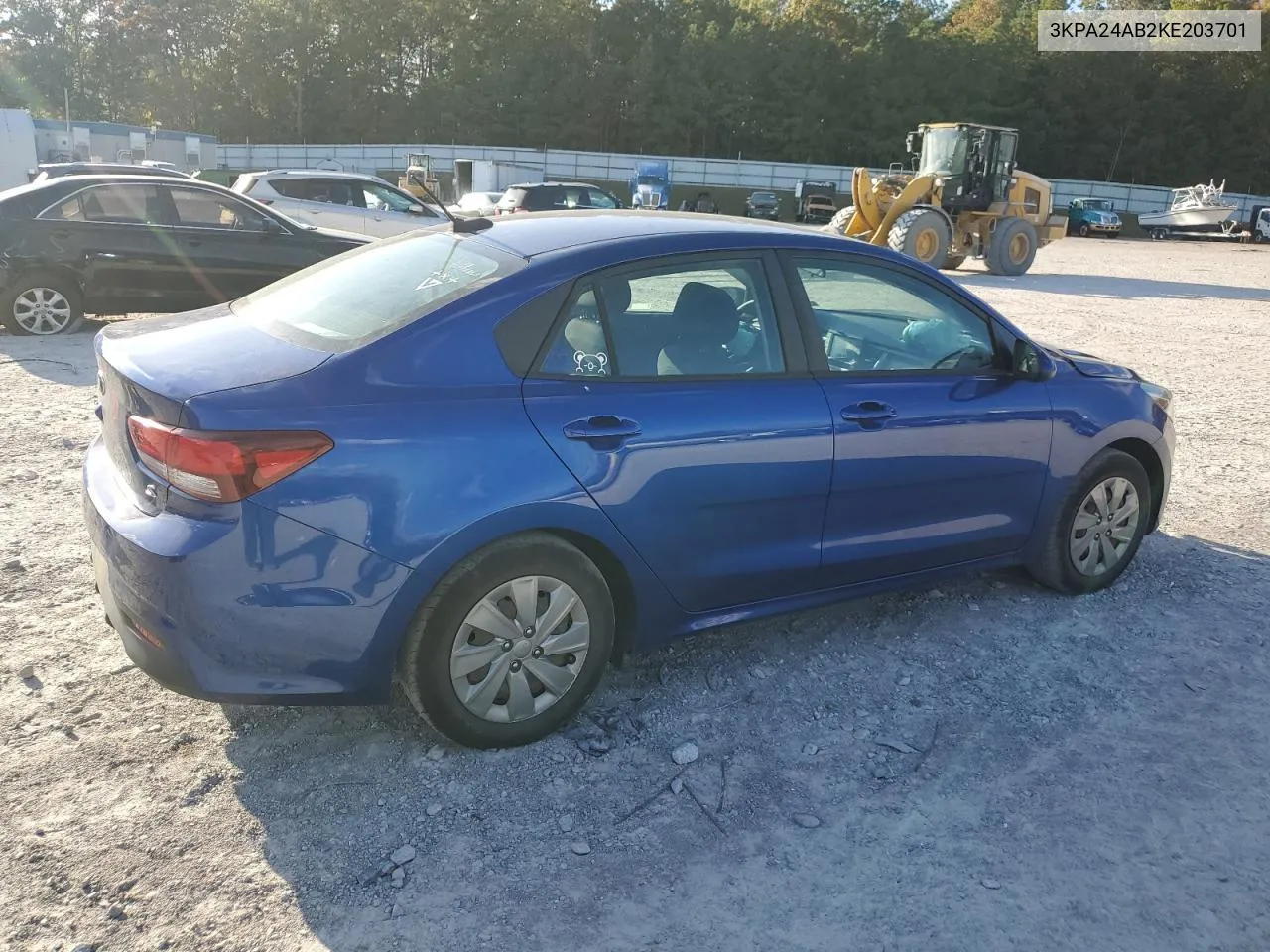 2019 Kia Rio S VIN: 3KPA24AB2KE203701 Lot: 78405634