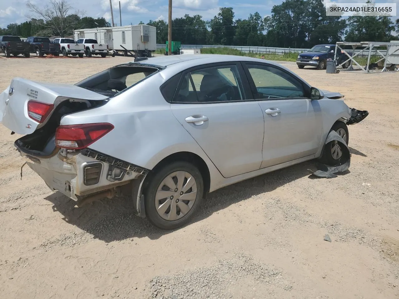 2020 Kia Rio Lx VIN: 3KPA24AD1LE316655 Lot: 68933814