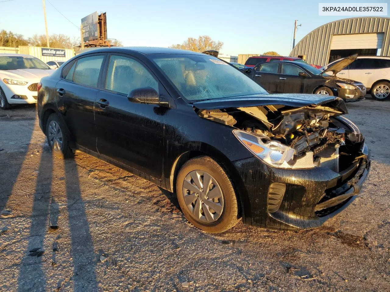 2020 Kia Rio Lx VIN: 3KPA24AD0LE357522 Lot: 80081254