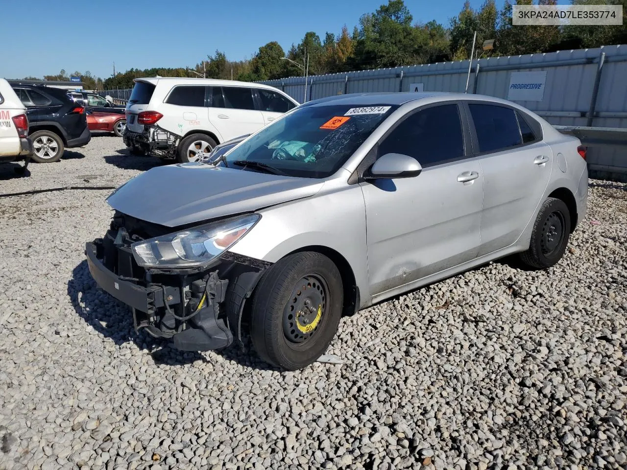 2020 Kia Rio Lx VIN: 3KPA24AD7LE353774 Lot: 80362974