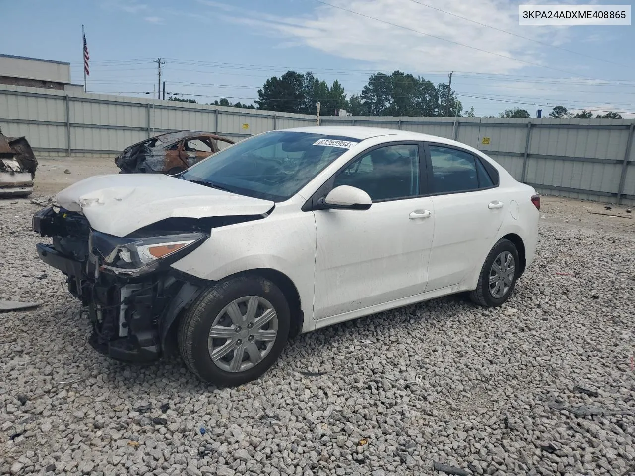 2021 Kia Rio Lx VIN: 3KPA24ADXME408865 Lot: 63255954