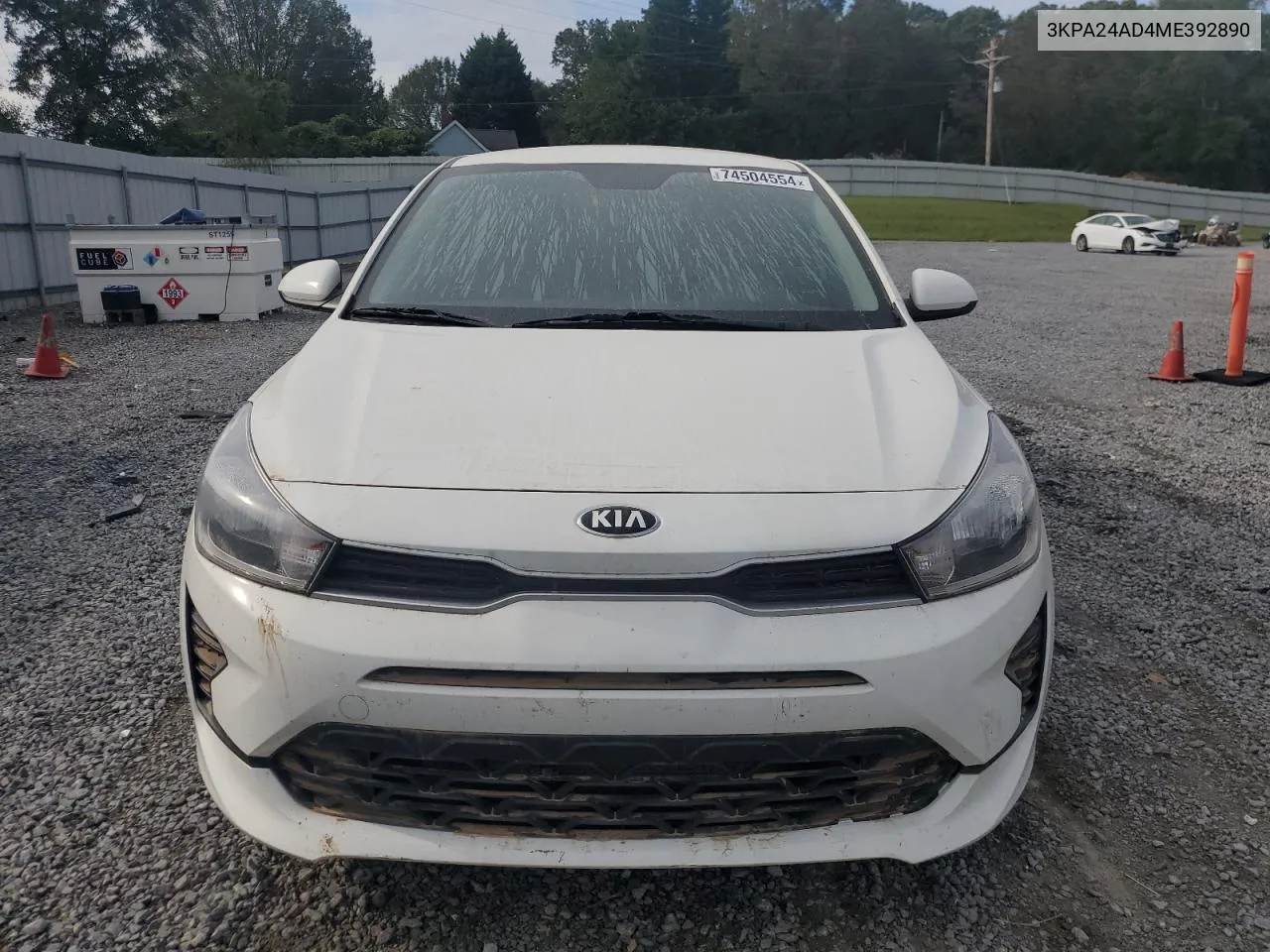 2021 Kia Rio Lx VIN: 3KPA24AD4ME392890 Lot: 74504554