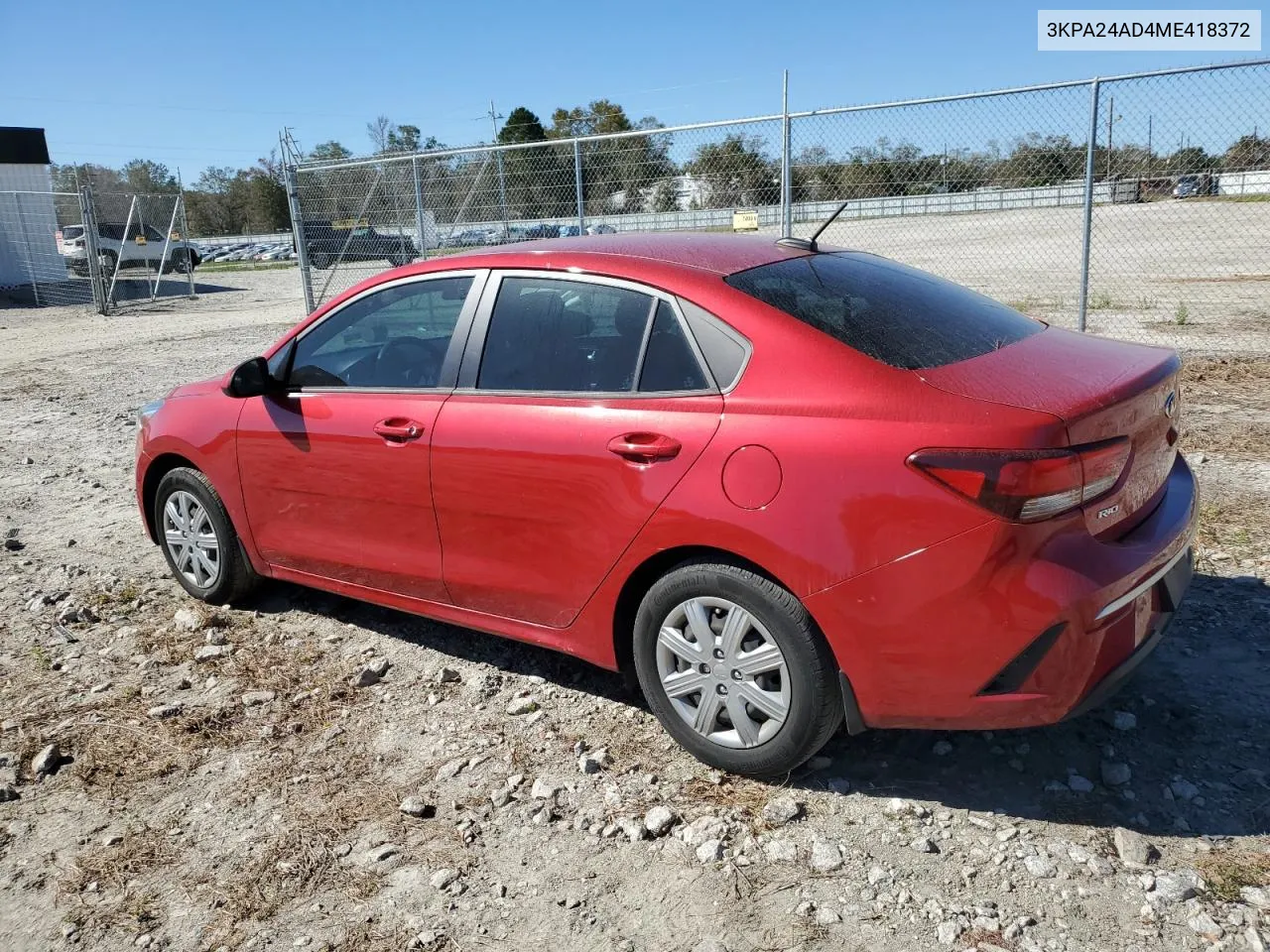 2021 Kia Rio Lx VIN: 3KPA24AD4ME418372 Lot: 77080334