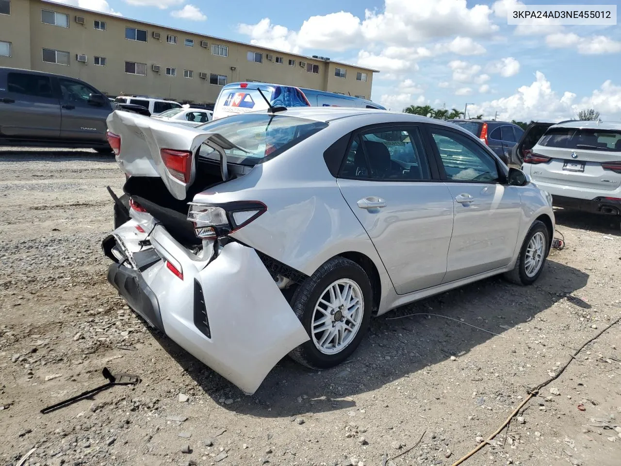 2022 Kia Rio Lx VIN: 3KPA24AD3NE455012 Lot: 71430914