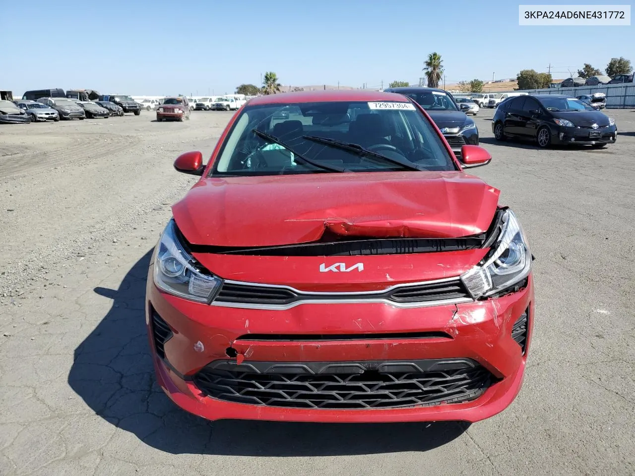 2022 Kia Rio Lx VIN: 3KPA24AD6NE431772 Lot: 72957304