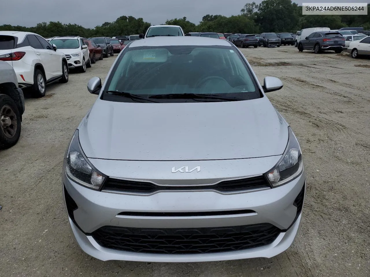 2022 Kia Rio Lx VIN: 3KPA24AD6NE506244 Lot: 74147384