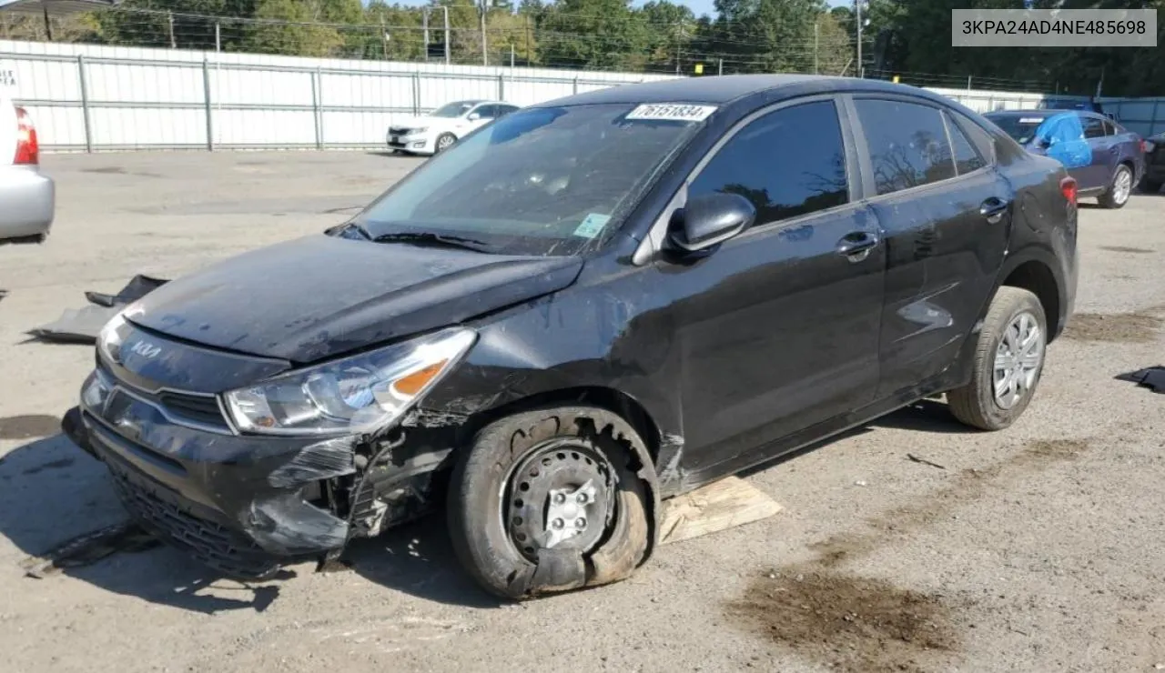 2022 Kia Rio Lx VIN: 3KPA24AD4NE485698 Lot: 76151834