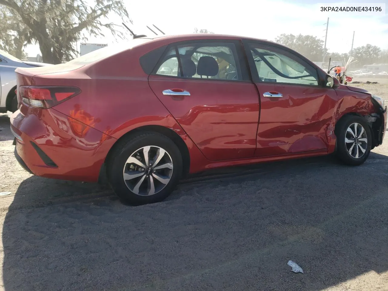 2022 Kia Rio Lx VIN: 3KPA24AD0NE434196 Lot: 76449514