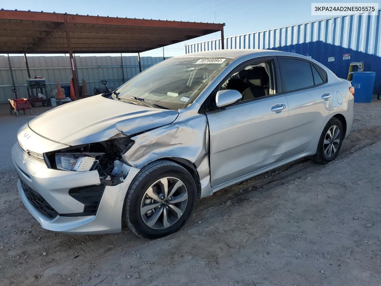 2022 Kia Rio Lx VIN: 3KPA24AD2NE505575 Lot: 80768094