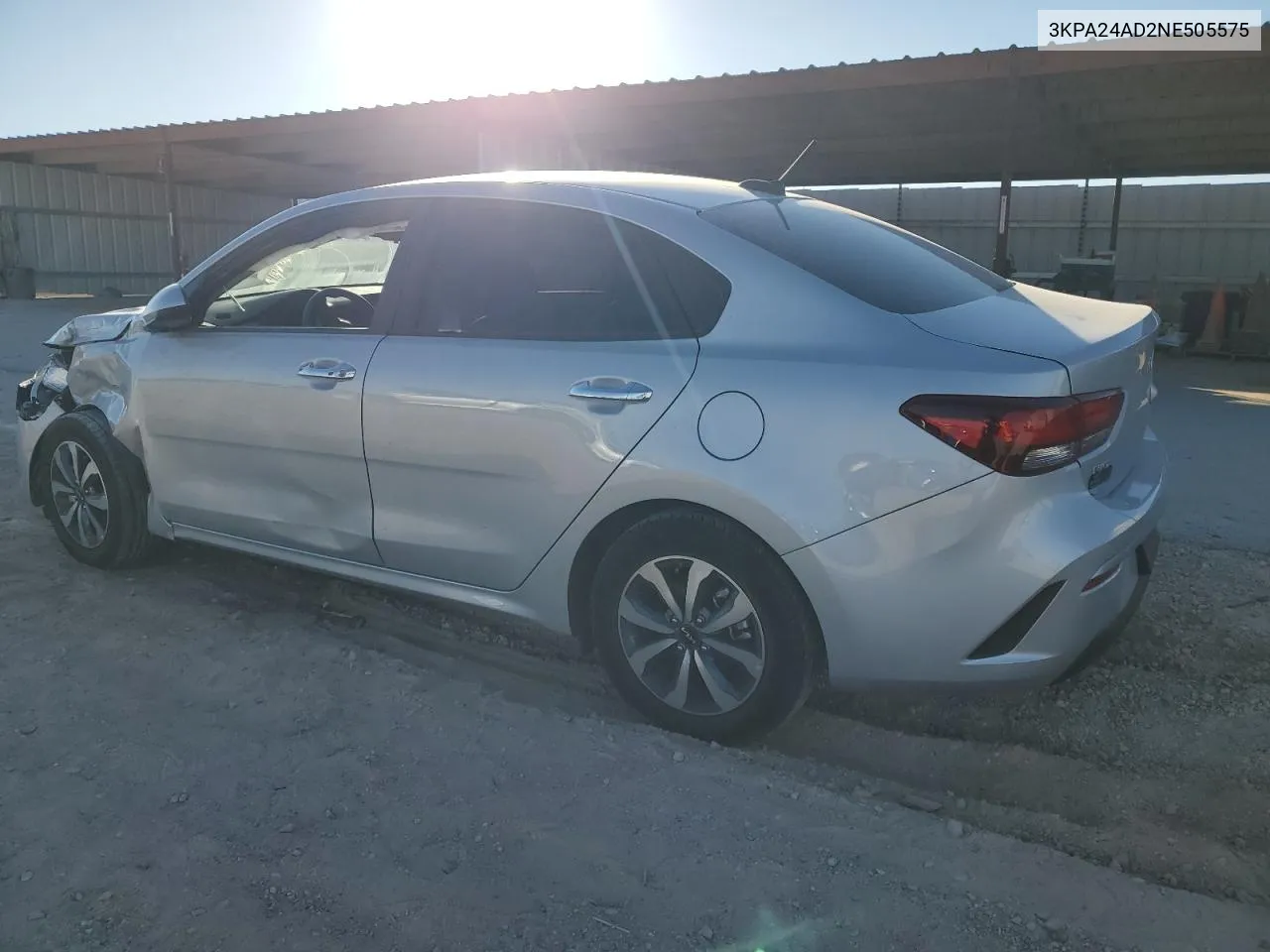 2022 Kia Rio Lx VIN: 3KPA24AD2NE505575 Lot: 80768094