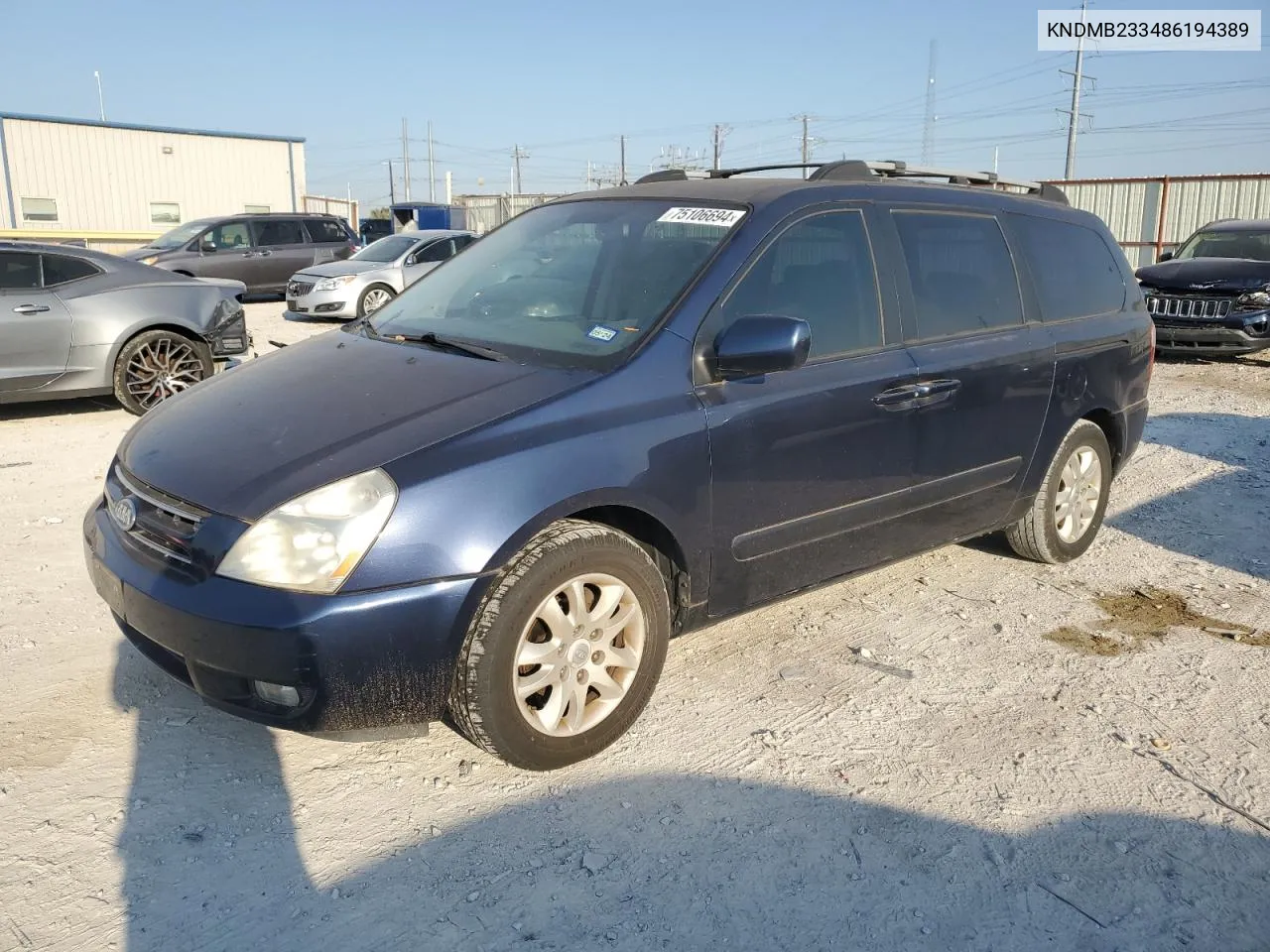 2008 Kia Sedona Ex VIN: KNDMB233486194389 Lot: 75106694