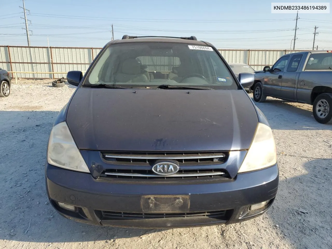 2008 Kia Sedona Ex VIN: KNDMB233486194389 Lot: 75106694