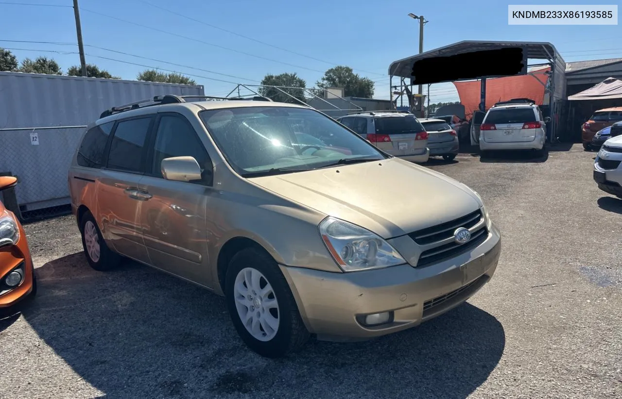 2008 Kia Sedona Ex VIN: KNDMB233X86193585 Lot: 76317824