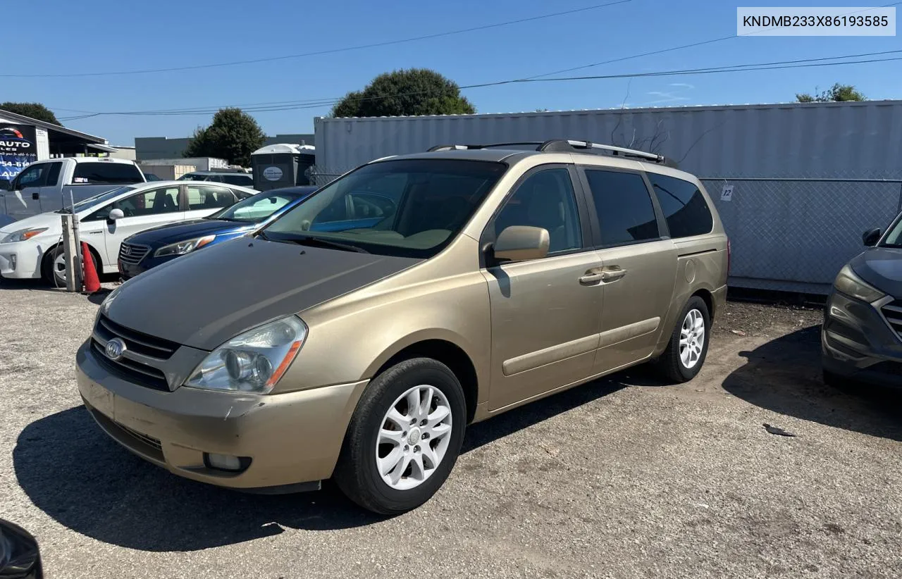 2008 Kia Sedona Ex VIN: KNDMB233X86193585 Lot: 76317824