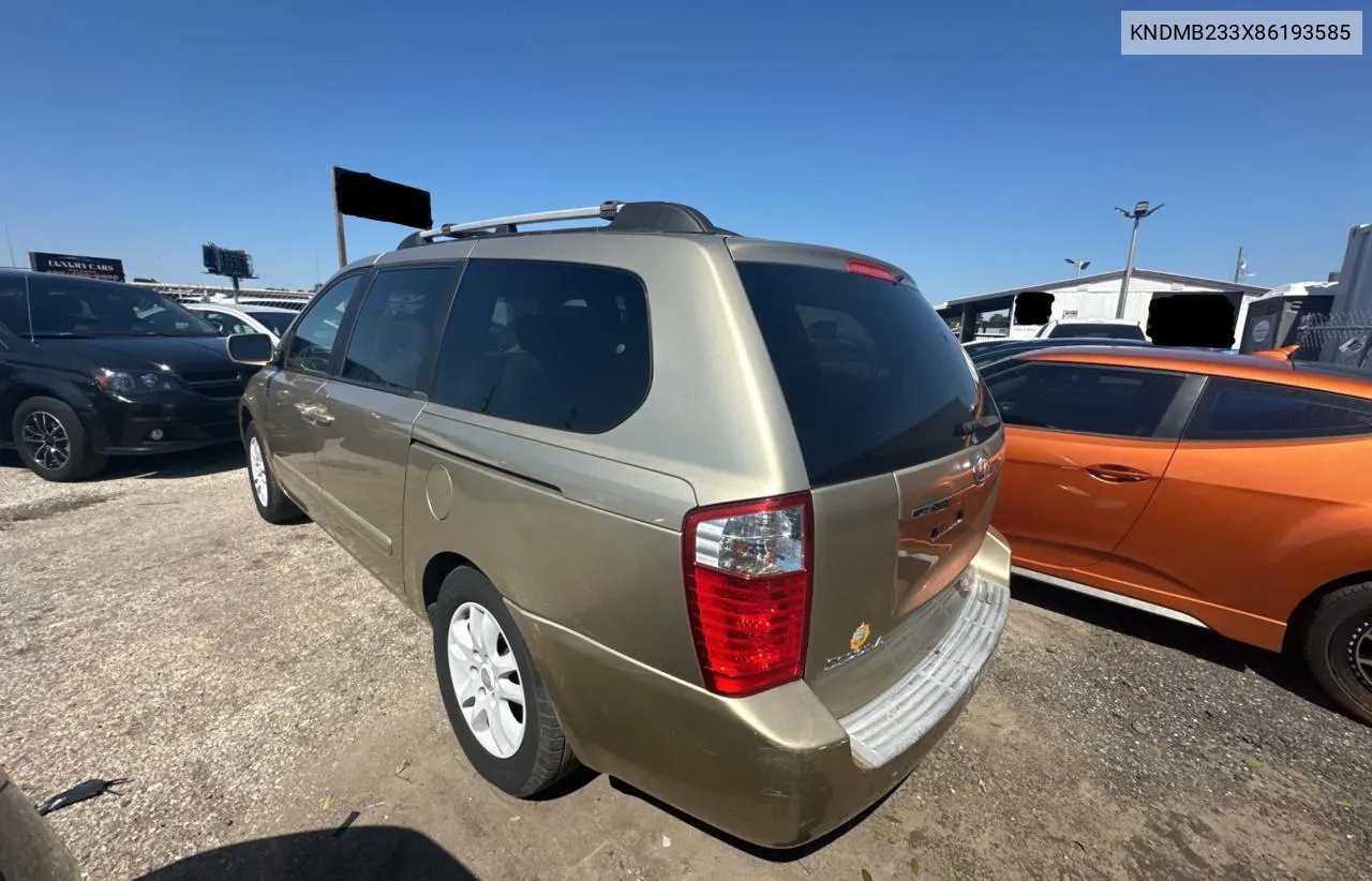 2008 Kia Sedona Ex VIN: KNDMB233X86193585 Lot: 76317824